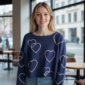 Philosophy Blue Sweater with Heart Pattern. Size Medium. NWT